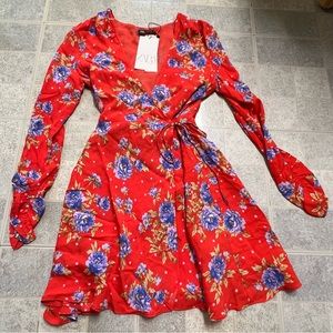 NWT Zara Red Floral Wrap Dress